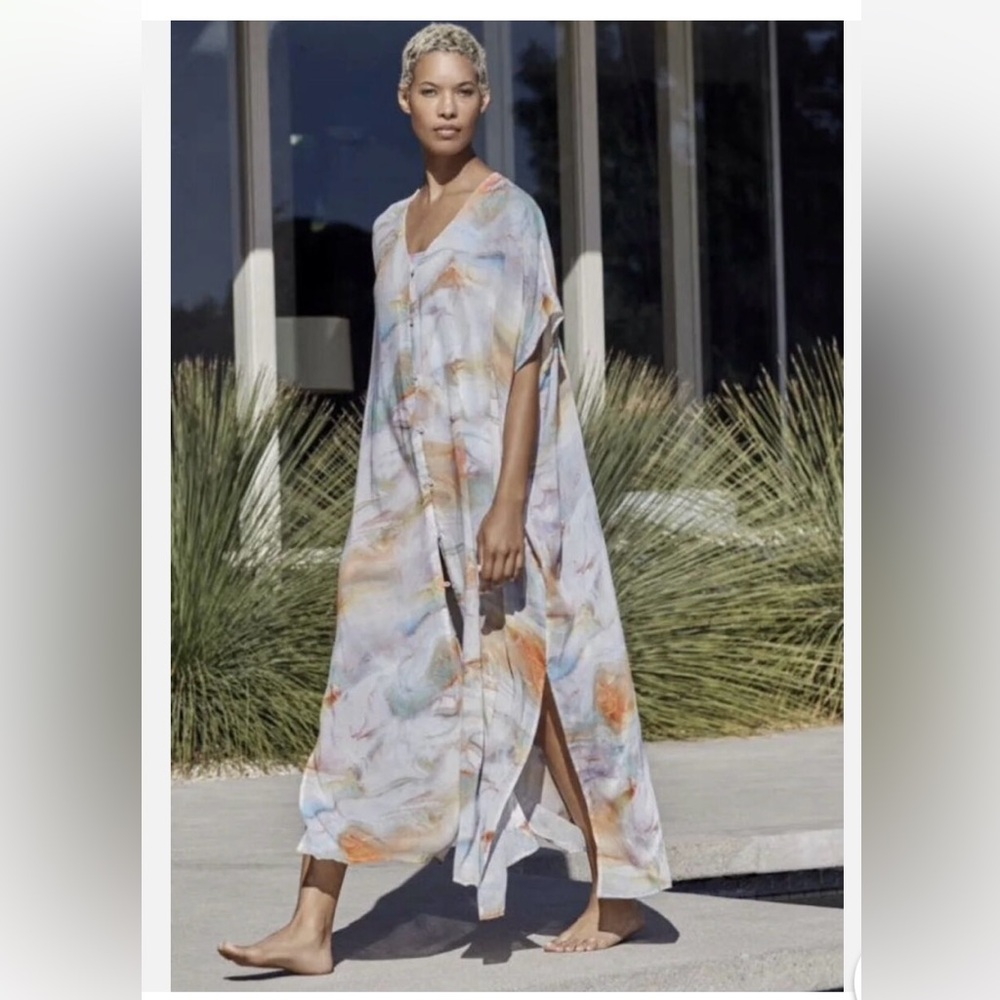 Johnny Was Mumu - Muumuu - Mu'umu'u - Maxi Kaftan Dress in Marble Print- Calme
